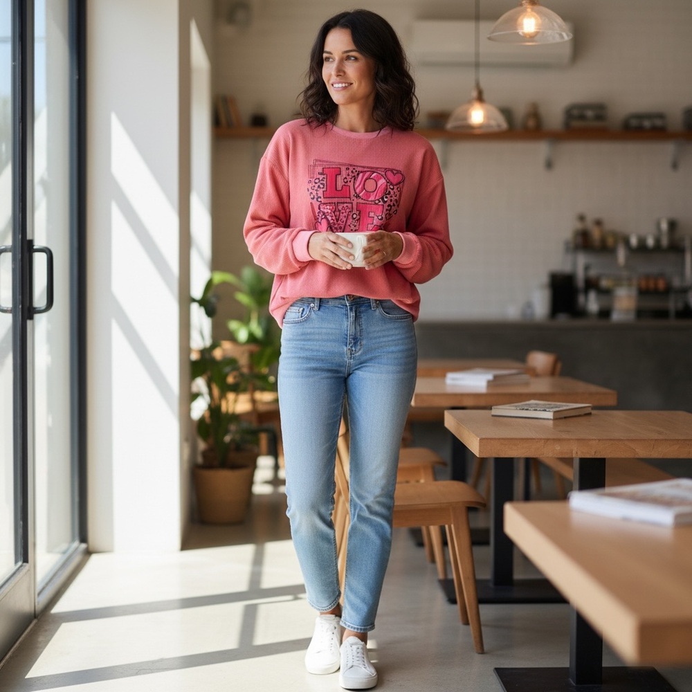 Love Graphic Pink Sweatshirt Oversized Size Small - Picture 2 of 8